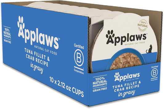 Applaws Natural Tuna Fillet & Crab in Gravy Wet Cat Food – 10 Pack (2.12 oz Pouches)