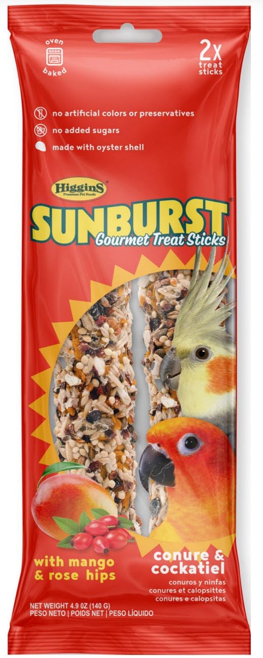Higgins Sunburst Treat Sticks Mango & Rose Hip Conure / Cockatiel 4.9 oz