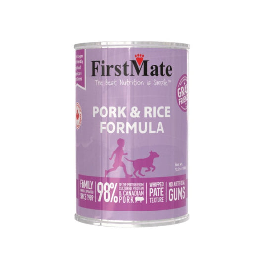 FirstMate Pork & Rice Wet Dog Food (Pâté) – 12.2oz Cans (Case of 12)