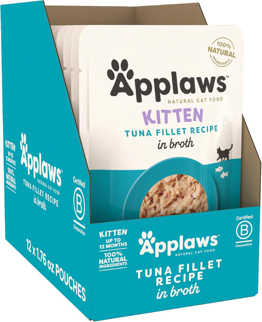 Applaws Natural Kitten Tuna Fillet in Broth Wet Cat Food – 12 Pack (1.76 oz Pouches)