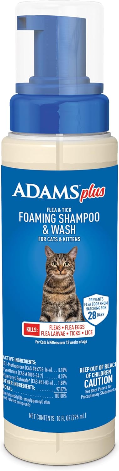 ADAMS Plus Flea & Tick Foaming Shampoo & Wash for Cats & Kittens – 10 oz