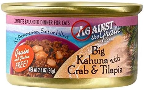 Against The Grain Big Kahuna Crab Tilapia Pet Canned Food Dinner for Cat 2.8z X 24 cans