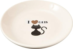 SPOT I Love Cats Round Cat Food Dish - Ceramic Plate with Low Edges, Saucer with Whisker-Friendly Shape and Low Profile Sides, Ideal for Wet or Dry Cat Food, Dishwasher Safe- 5 inch- 1 Cup (8Oz)