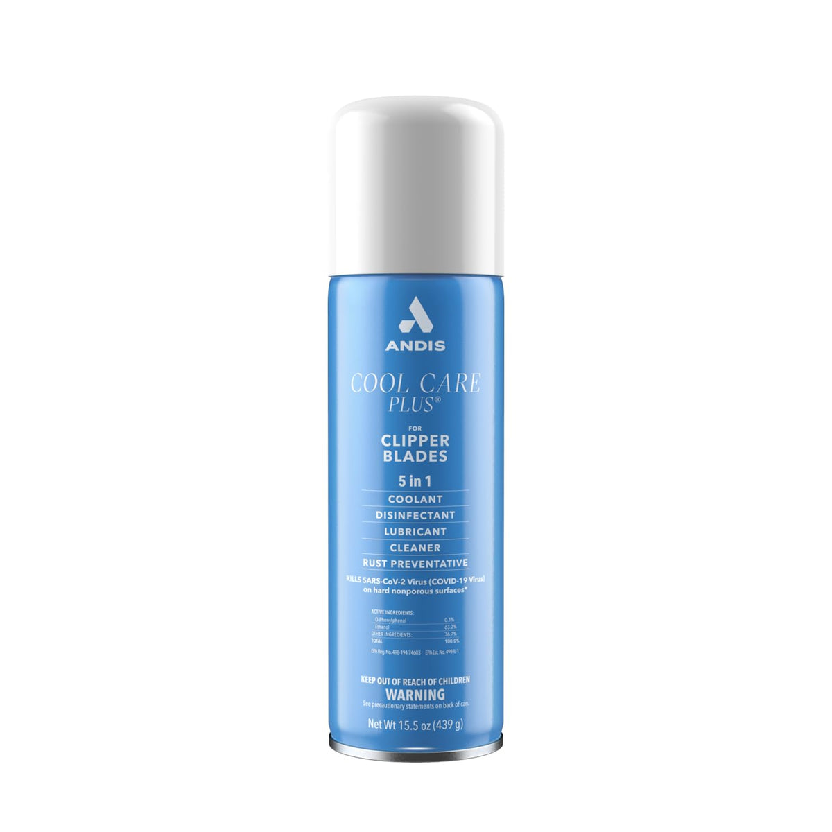 Andis 12750 Cool Care Plus 5-in-1 Clipper Spray, 15.5 oz Can, Blade Care and Treatment, Blue