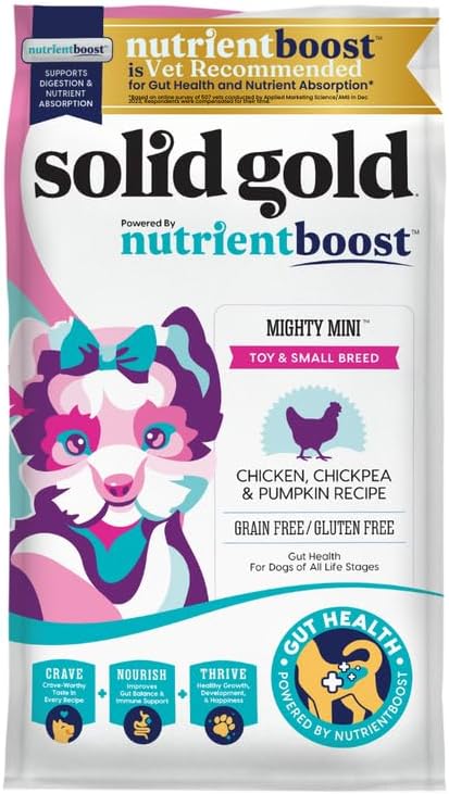 Click to see full view       3+ Solid Gold Toy & Small Breed Dry Dog Food Small Bites – Real Chicken, Grain Free Gluten Free, High Fiber Healthy Kibble w/Probiotics for Gut Health & Digestion Support– All Ages – NutrientBoost™