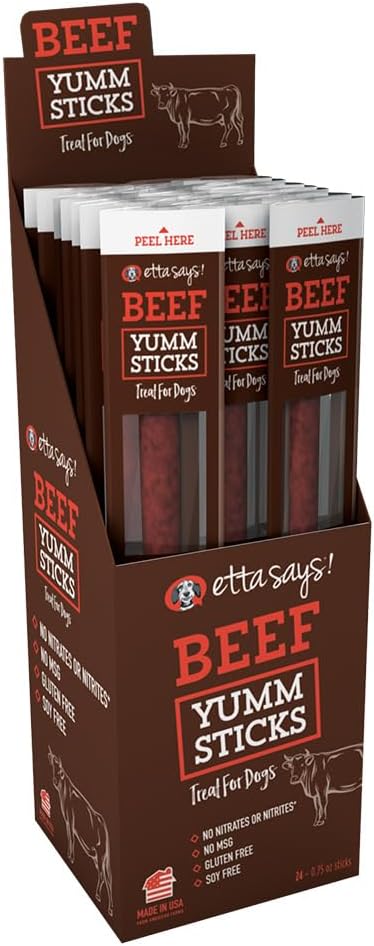etta says! 12 Piece  Beef Yumm Sticks, 0.75 Ounces Each, Human-Grade Jerky Dog Treats
