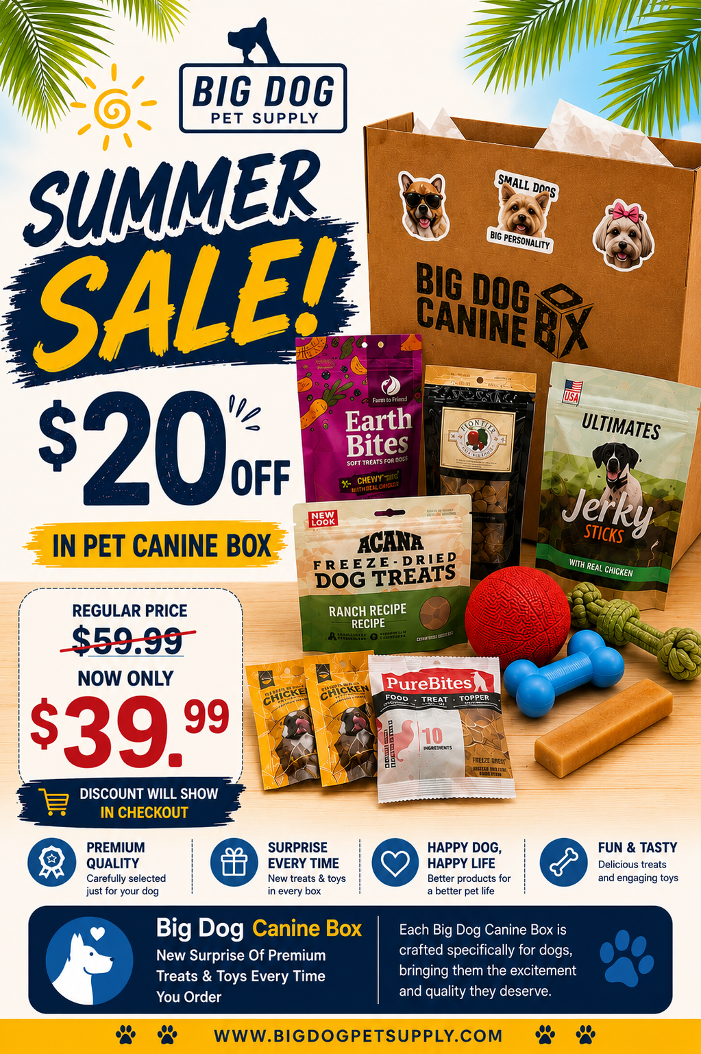 Big Dog Canine Box for Medium Dogs – New Surprise of Premium Treats & Toys Every Time You Order