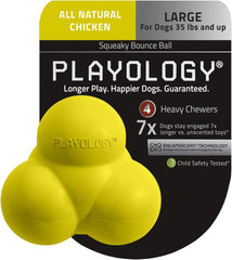 Playology Squeaky Bounce Ball Dog Toy, for Large Dogs (35lbs and Up) - for Heavy Chewers - Engaging All-Natural Chicken Scented Toy - Non-Toxic Materials