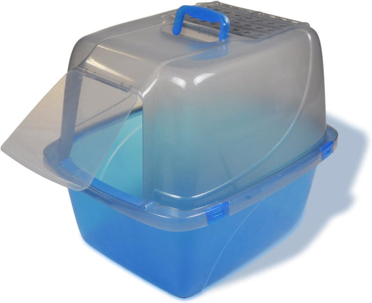 Van Ness Pets Large Enclosed Cat Litter Box with Odor Door and Air Filter, Hooded Pan, Transparent Blue