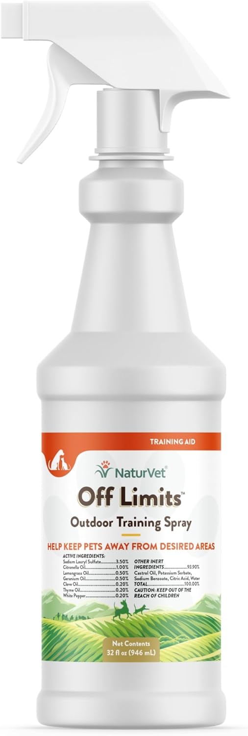 NaturVet Off Limits Pet Training Spray for Dogs & Cats – Deters Pets from Outdoor Areas – Includes Herbal Extracts – Non-Staining Sprays for Training Pets