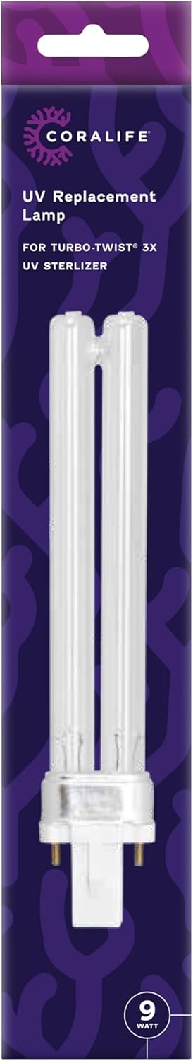 Coralife Aquarium Fish Tank Marine Salt Water Turbo-Twist UV Sterilizer 9 Watt Replacement Bulb, For 3X up to 125 Gallons
