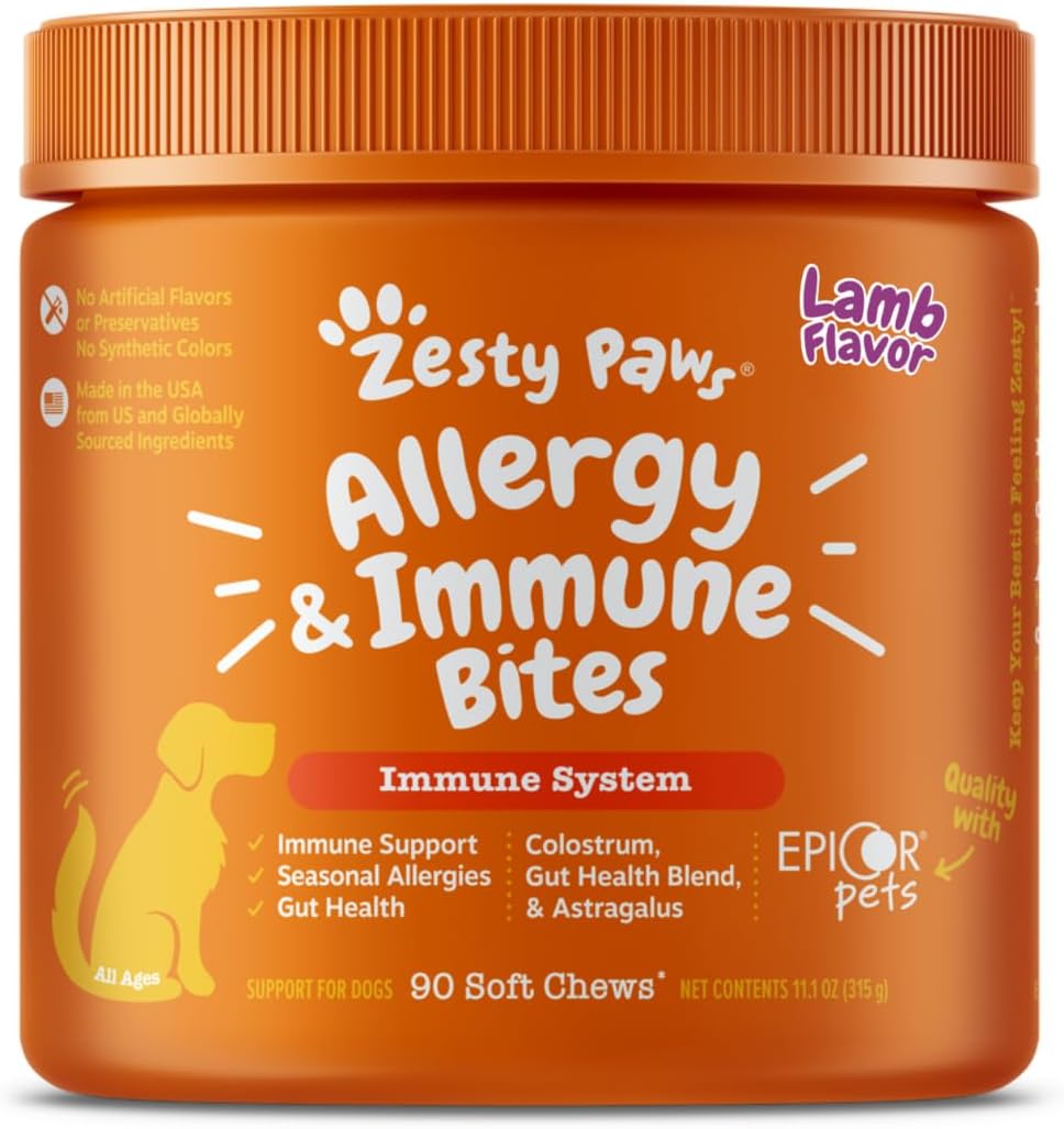 Zesty Paws Dog Allergy Relief- Dog Itching Skin Relief- Dog Probiotics for Itchy Skin and Itchy Ears- Dog Allergy Paw Relief- Dog Allergy Chews- Dog Itch Relief - Dog Skin Allergy Relief - Lamb - 90ct