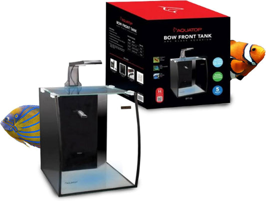 Aquatop Vertical Bowfront Glass Aquarium – All-in-One Tank with Filter and LED Light, High Clarity Glass for Freshwater & Saltwater