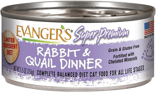 Evanger's Super Premium Rabbit & Quail Dinner for Cats - 24, 5.5 oz Cans