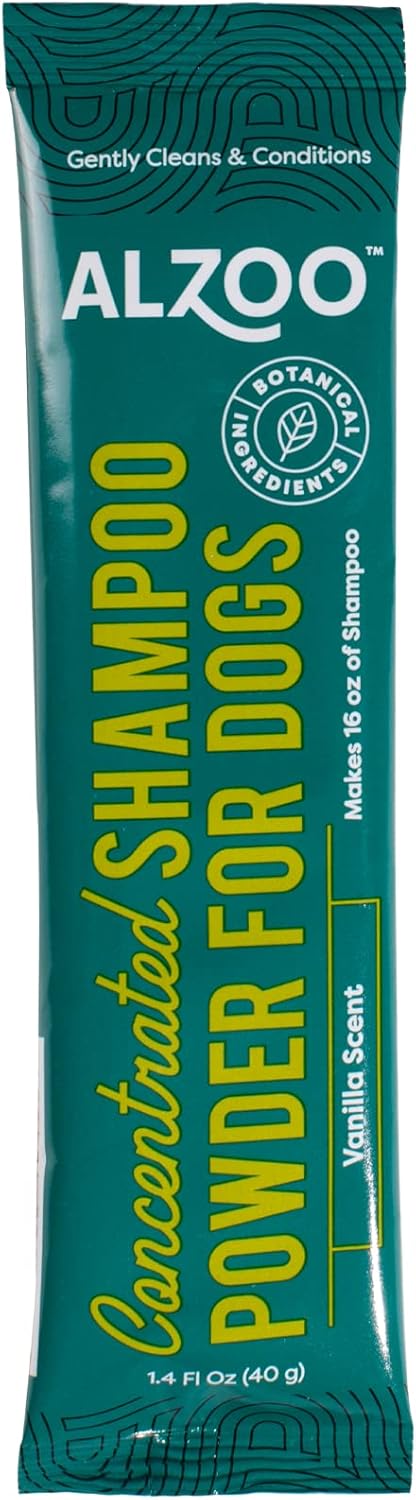 Alzoo Concentrated Shampoo Powder for Dogs, Specially Formulated for Dogs with Sensitive Skin, 100% Plant-Based Active Ingredients, Vanilla Fragrance