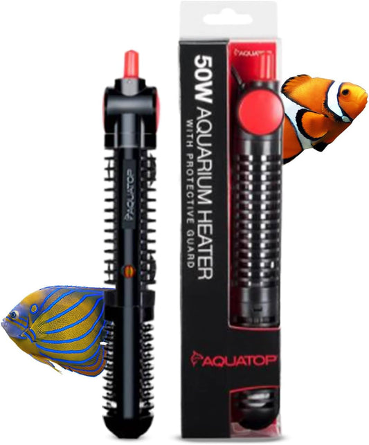 Aquatop Premier Glass Heater with Guard – Submersible for Fish Tanks Up to 13 Gallons – 68-93°F Adjustable Temp – Fresh & Saltwater Use