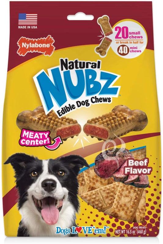 Nylabone Nubz Meaty Center Natural Edible Dog Chews Beef Flavor