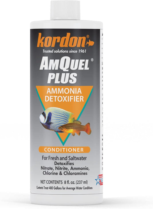 Kordon Amquel Plus Aquarium Water Conditioner - Instantly Detoxifies Ammonia, Nitrite, Nitrate, and Chlorine Remover for Freshwater & Saltwater Aquariums, 8 Ounces