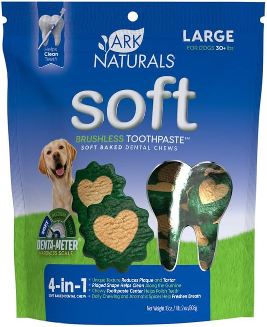 Ark Naturals Soft Brushless Toothpaste, Soft-Baked Dog Dental Chew with Toothpaste Center, Freshen Breath, Reduce Plaque & Tartar