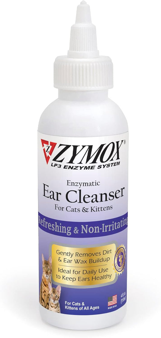 ZYMOX Enzymatic Ear Cleanser for Cats & Kittens, 4 oz. - Cleans and Refreshes Ear Canal for Relief from Wax and Dirt Buildup