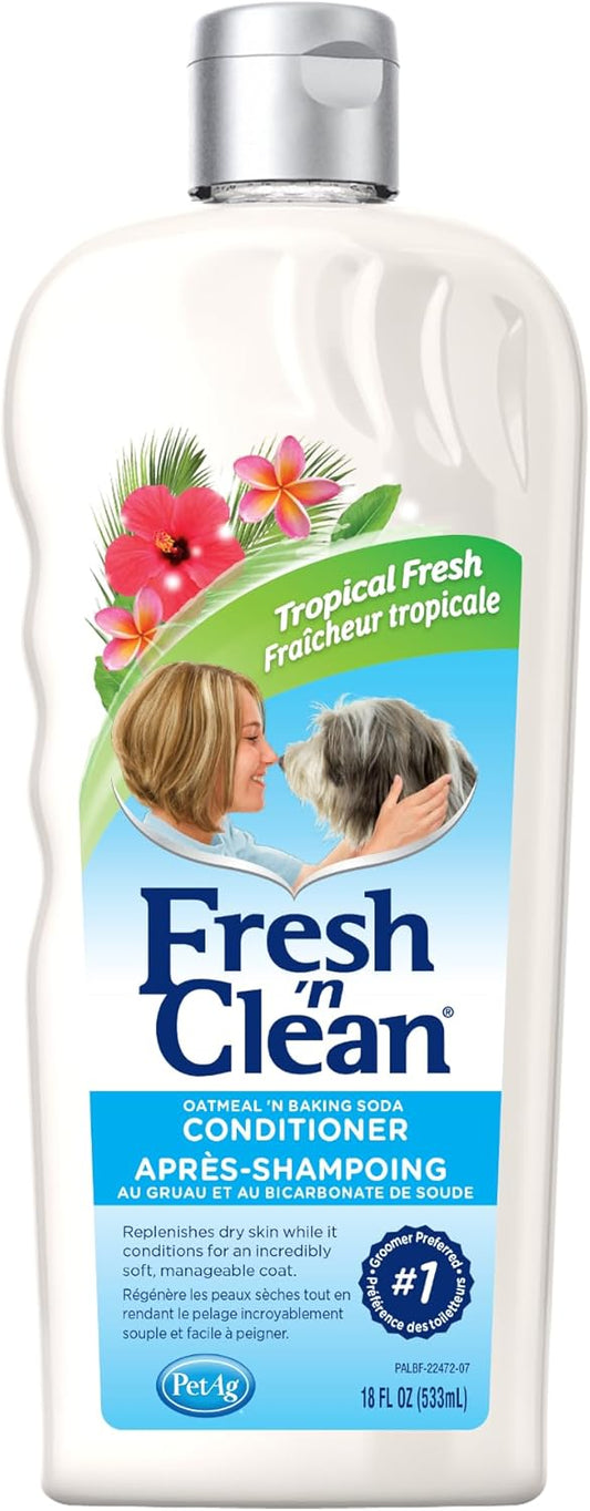 Fresh N Clean - PetAg Fresh ’n Clean Oatmeal ’n Baking Soda Conditioner, Tropical Fresh Scent - 18 oz - Gently Cleans, Soothes & Deodorizes Dogs with Vitamin E & Aloe Vera - Soap Free