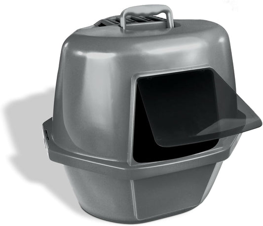 Van Ness Pets Large Enclosed Corner Cat Litter Box with Odor Door, Hooded Pan, Grey, CP9