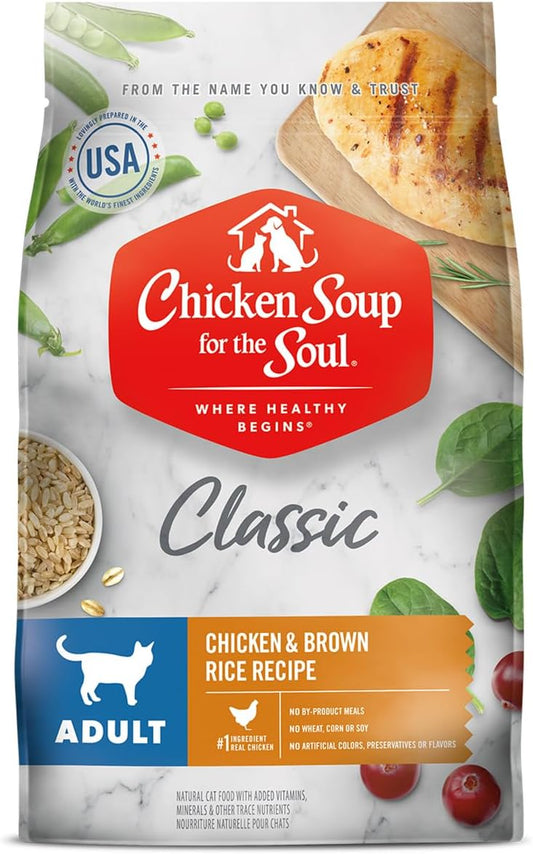 Chicken Soup for the Soul All Natural Premium Adult Dry Cat Food, Real Meat First Ingredient, No By-Products, Supports Heart, Gut & Immune Health, Chicken & Brown Rice