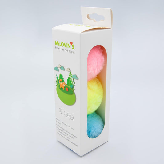 McLovin Cat Pom Pom Balls - Cat Toy Balls Feature Chirping Sound for Hours of Interactive Indoor Play - Fluffy, Soft Balls for Cats Made from Resilient EVA Material - Pack of 3 Colorful Cat Balls