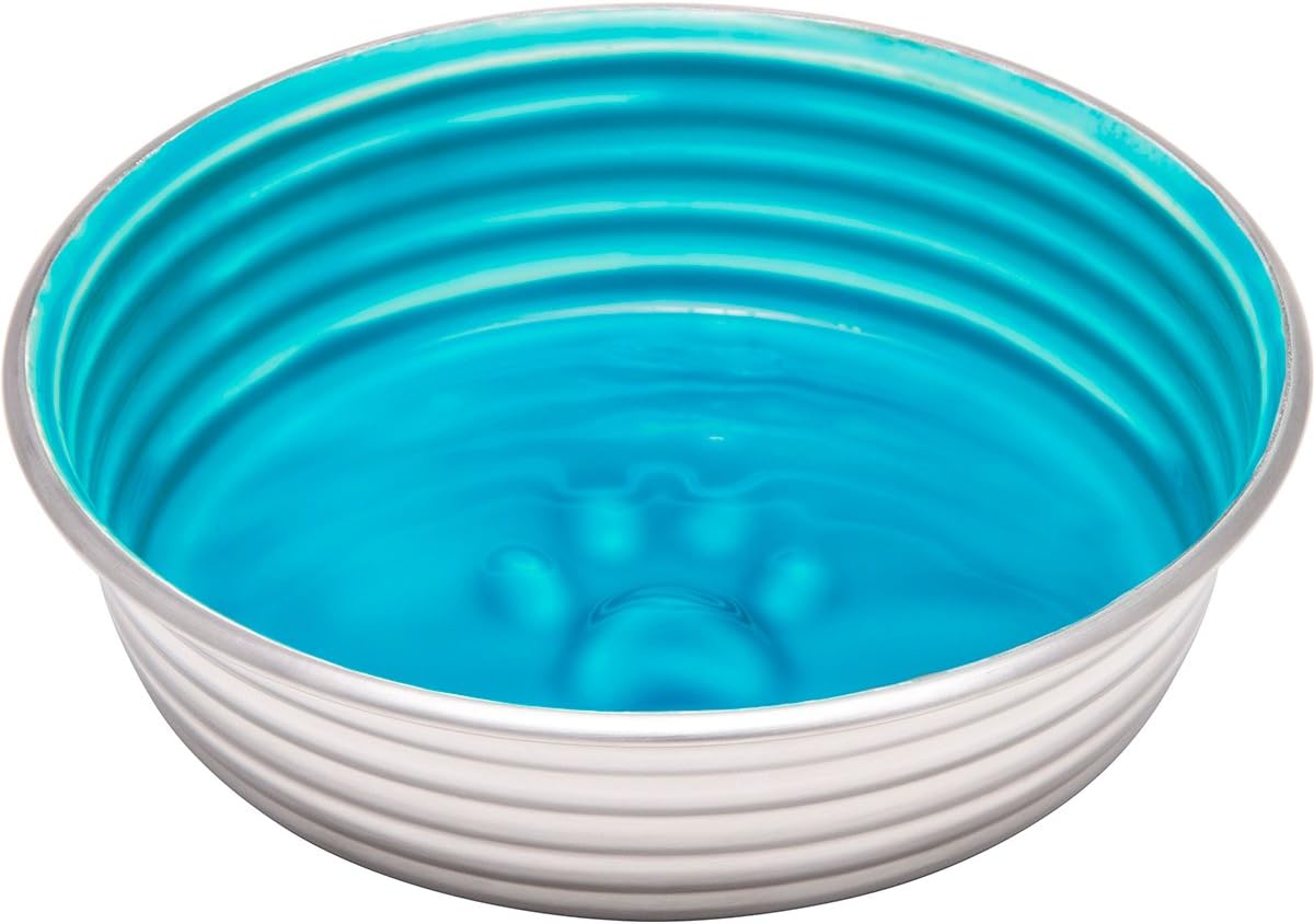 Loving Pets - Le BOL Dog Food Water Bowl Enamel Ceramic Bowl No Tip Stainless Steel Pet Bowl No Skid Spill Proof (Seine Blue)