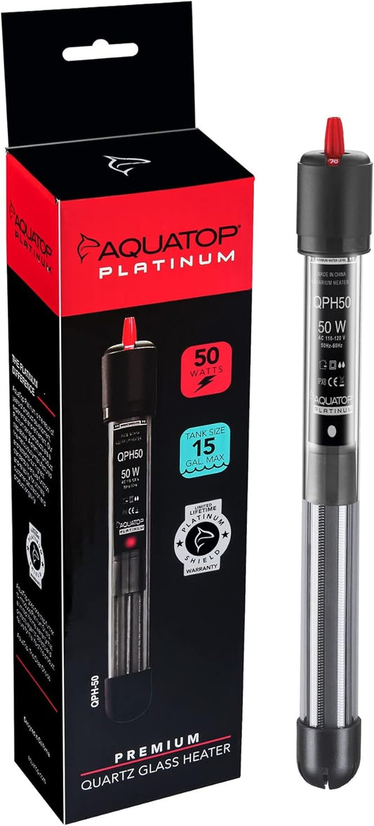 Aquatop Quartz Platinum Heater - Fully Submersible Fish Tanks, 68-93F Adjustable Temperature Range, Fresh & Saltwater Use, Shatter Resistant Aquarium Heaters