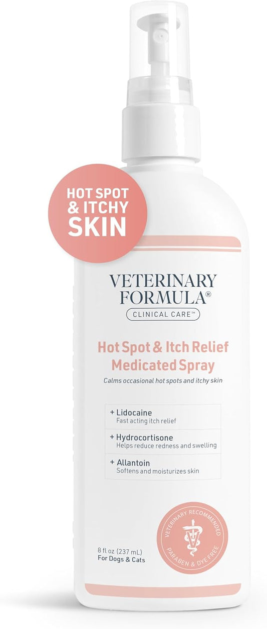 Veterinary Formula Clinical Care Hot Spot & Itch Relief Medicated Spray – Easy to Use Spray for Dogs & Cats – Helps Alleviate Sensitive Skin, Scratching, and Licking of Coat (1 Pack)