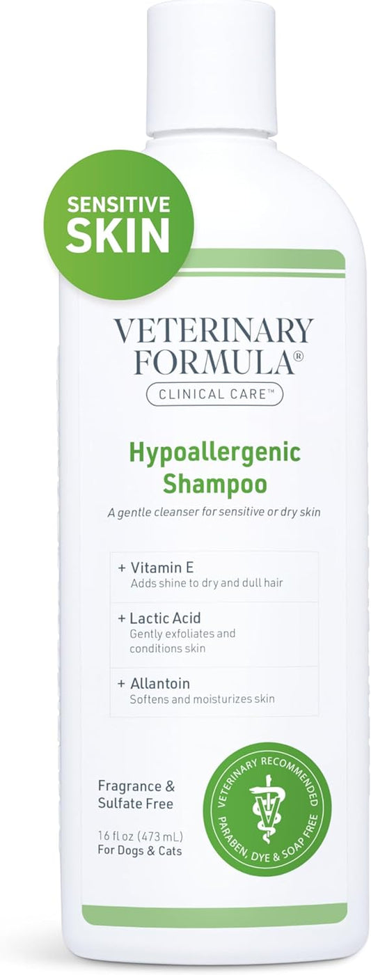 Veterinary Formula Clinical Care Hypoallergenic Shampoo for Dogs and Cats – No Harsh Ingredients – Fragrance-Free Pet Shampoo for Allergies and Sensitive Skin, Promotes Healthy Skin and Coat
