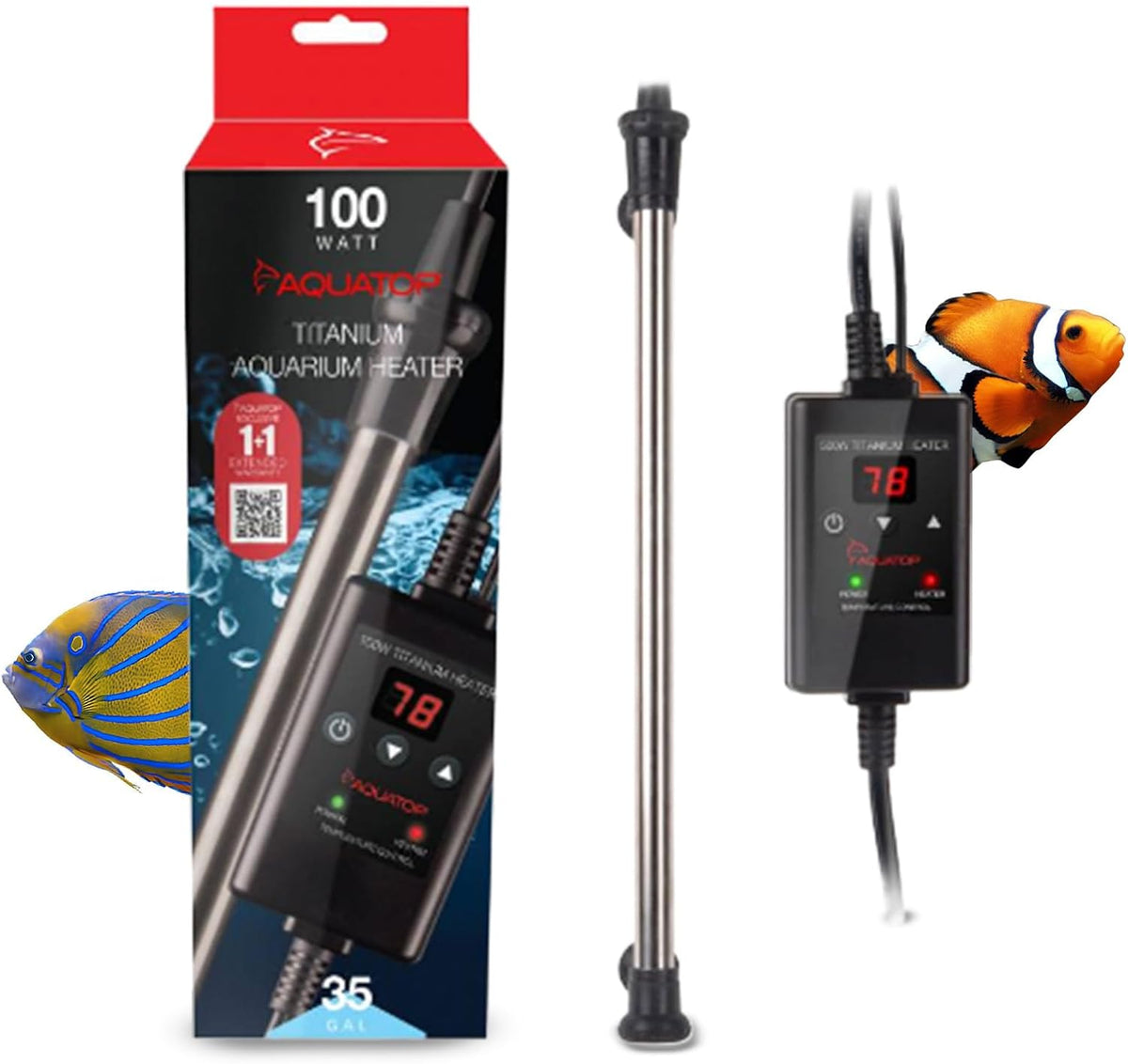 Aquatop Titanium Heater with Controller - Fully Submersible - Adjustable Temperature - for Turtles & Large Fish for Turtles & Large Fish