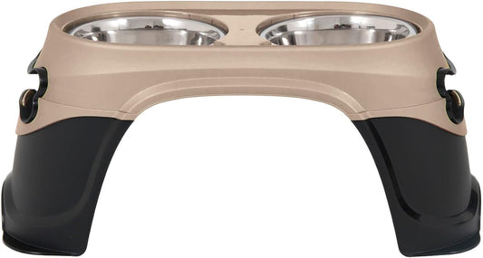 Petmate Easy Reach Pet Diner Elevated Dog Bowls 2 Sizes 2 Polished Colors, Black/Pearl Tan, Large, Made in USA