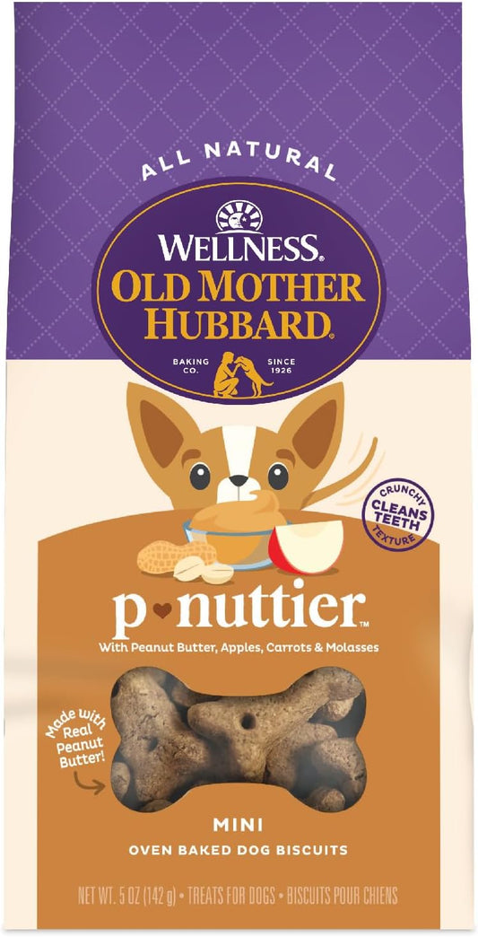 Old Mother Hubbard Classic Crunchy Natural Dog Treats, P-Nuttier Mini Biscuits, 5-Ounce Bag