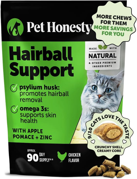 Cat Hairball Support Crunchy & Creamy Chews, Hairball Remedy Cat Treats, Furball Treatment, Supports Skin & Coat, Digestion, Vitamins & Hairball Medicine, Chicken (90-Day Supply)