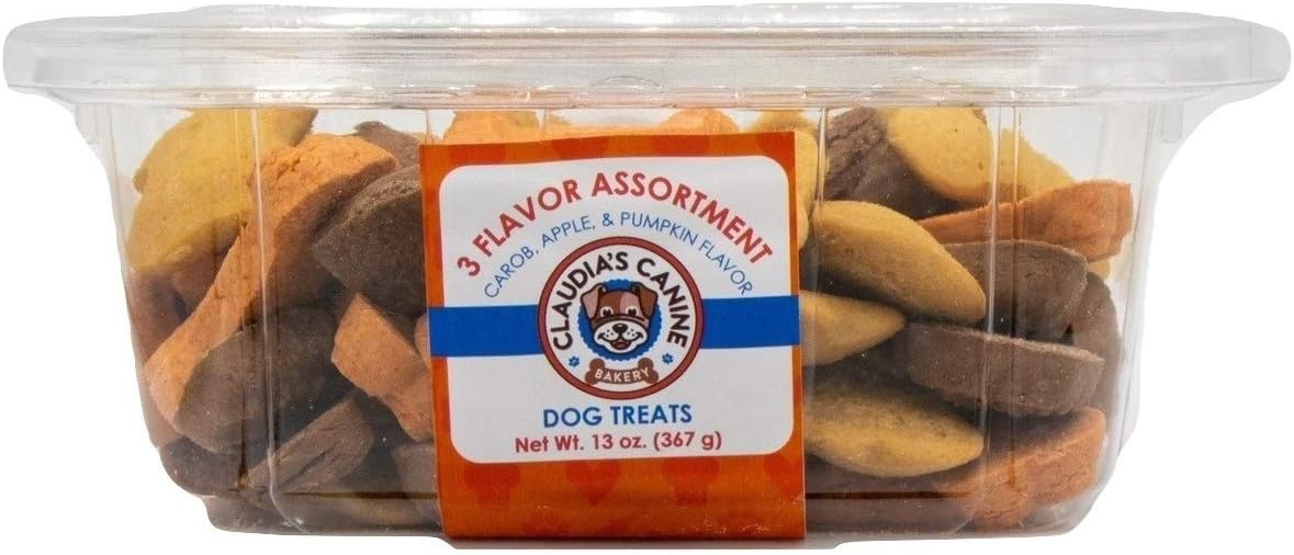 Claudia's Canine Bakery 3 Flavor Dog Biscuit Assortment, 13 Ounces, Carob Apple & Pumpkin Flavors, Baked Fresh in The USA