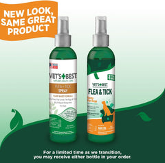 HERO PET  Vet's Best Natural Flea and Tick Spray for Dogs – Plant-Based Flea Repellent with Certified Essential Oils – Natural Pest Control and Prevention – Non-Toxic Formula for Home Use – 8 oz Bottle