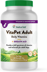NaturVet VitaPet Adult Daily Vitamins for Dogs With Breath Aid – Includes Full Spectrum of Vitamins, Minerals, Omega-6 Fatty Acids, Parsley – Designed for Dogs Over 1 Year – 60 Ct.