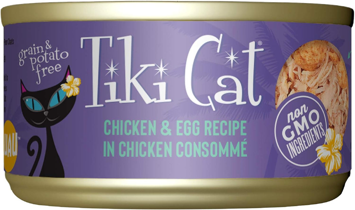 Tiki Cat Luau Shredded Meat, Chicken and Egg Recipe in Chicken Broth, Grain-Free Balanced Nutrition Wet Canned Cat Food, For All Life Stages