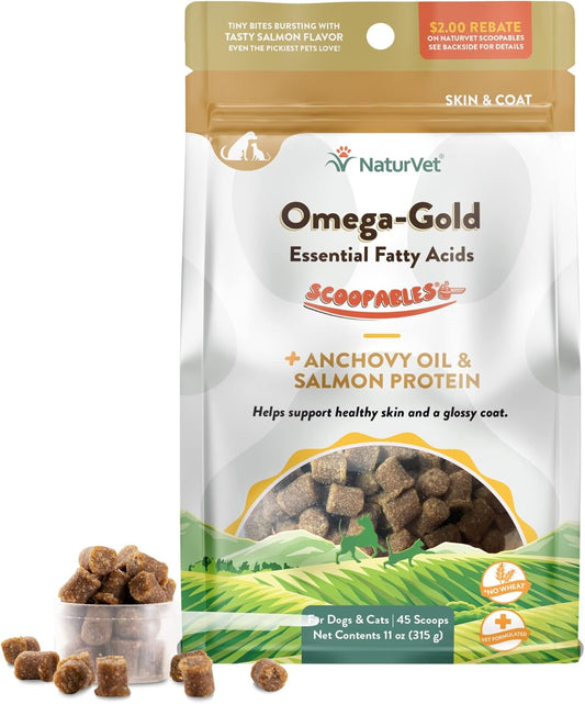 NaturVet Scoopables Omega-Gold Anchovy Oil & Salmon Supplement For Dogs and Cats - Supports Healthy Skin & Coat Plus DHA, EPA, Omega-3, & Omega-6 - Anchovy & Salmon Flavored For Dog and Cat