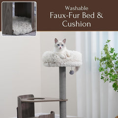 PetPals® Cullen Mid-Century 4-Level Cat Tower with Laminated Wood Frame, Recycled Paper Rope Scratching Posts, Sisal Mat, Soothing Massager, Sustainable Cat Furniture(Taupe)