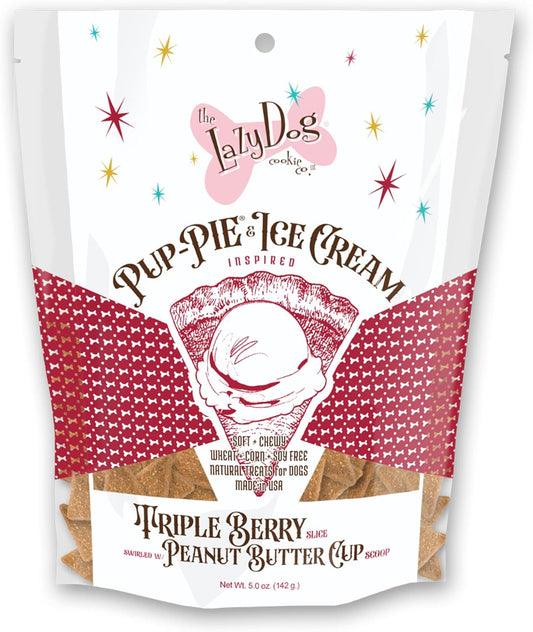 The Lazy Dog Cookie Co. Soft and Chewy Dog Treats, Pie Slice Shaped Dog Cookies, Triple Berry Slice Pup-Pie with Peanut Butter Cup Ice Cream Inspired Flavor, 5 oz. (Pack of 1) PB