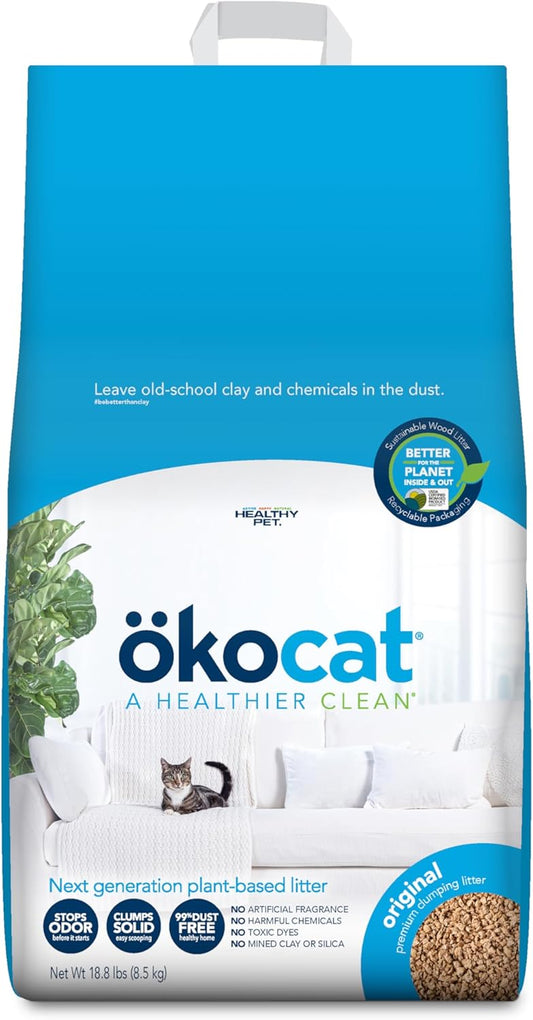 ökocat Original Wood Clumping Cat Litter, Unscented - Natural Ingredients, Stops Odor, Clumps Solid, 99% Dust Free, Great for All Cats