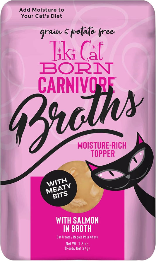 Tiki Cat Born Carnivore Broths, Salmon Recipe, Hydration and Flavor Supplement Cat Food Topper