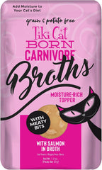 Tiki Cat Born Carnivore Broths, Salmon Recipe, Hydration and Flavor Supplement Cat Food Topper