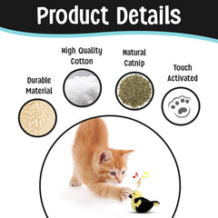 SPOT Song Birds Cat Toys - Touch Activated Singing Catnip Toy Mimics Real Bird Songs, Battery Operated Toy Satisfies Cat's Natural Urge to Hunt - One 5" Song Bird, Assorted Colors