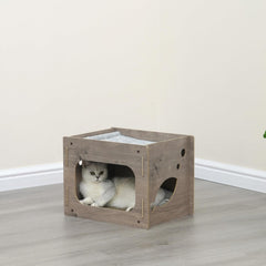 Petpals 2 in 1 Cat House with Corrugate Scratching Pad, Cozy pet Hideaway, Replaceable Scratching Pat, Cat Scratching Cardboard, Easy to Assemble,15x15x19 inches