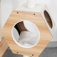 Petpals 44" High 5 Level Minimalist Large Cat Tower with Wooden Condo and Platforms, Natural Sisal Scratching Posts, Playful Toys,for Adult Cats (Beige)