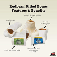 Redbarn Filled Dog Bones, Natural Long-Lasting Dental Treats; Suitable for Aggressive Chewers(Cheese N' Bacon)